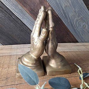 Vintage Brass Praying Hands Bookends